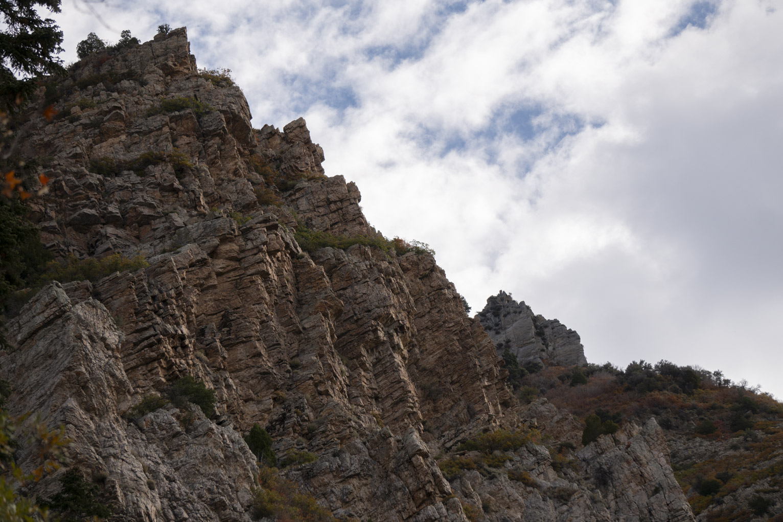 Cloud-filtered light hits the rocks of the canyon softly